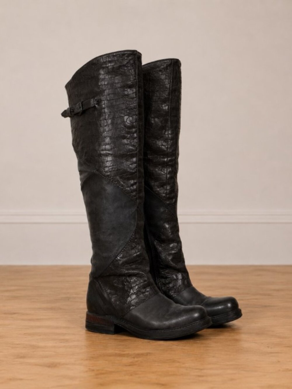 AS98 Black & Brown Leather Over-The-Knee Boots